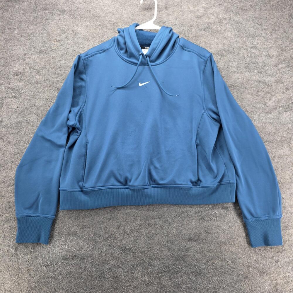 Nike Therma-FIT Hoodie Womens XL Blue Pullover Hooded Pockets Lined Insulated